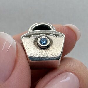 Pandora Blue CZ Scalloped Purse Sterling Silver Charm